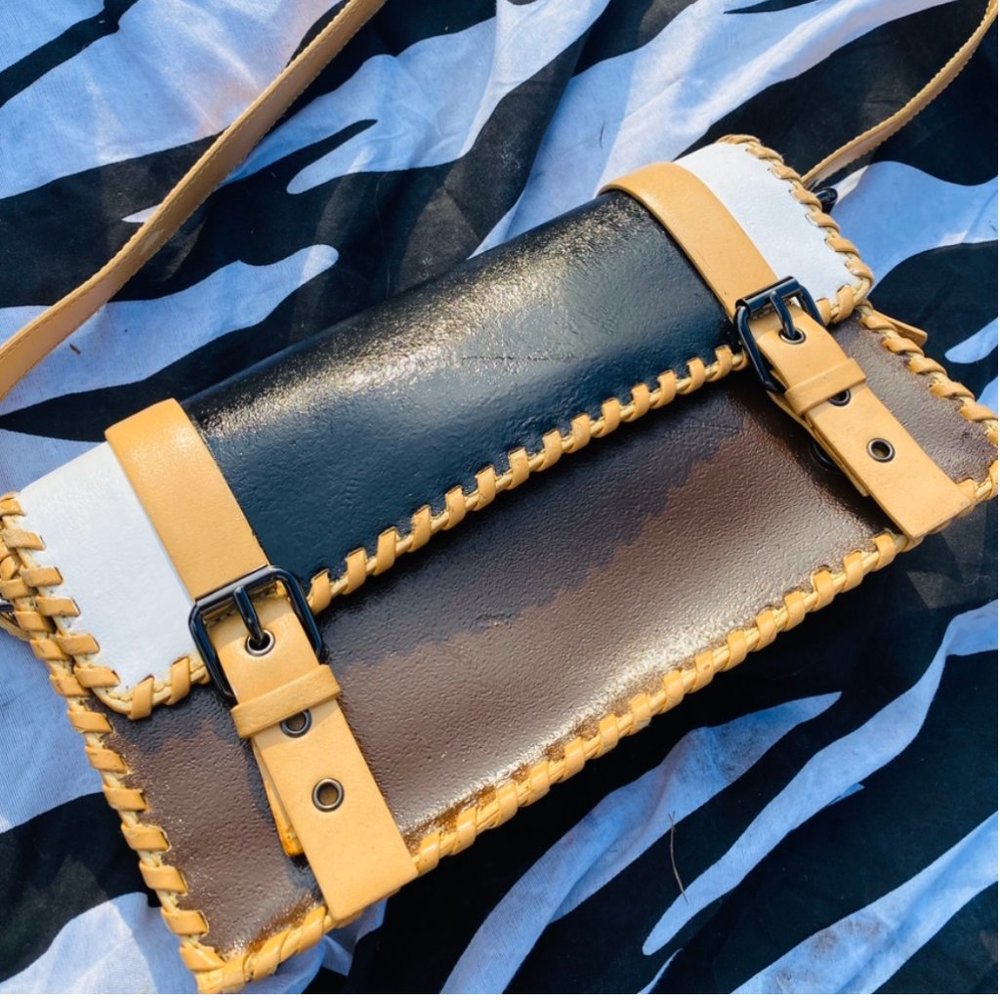 Reworked vintage hand painted leather purse